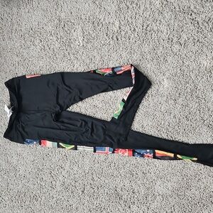 NWT Forever 21 Black Long Leggings Yoga Pants Colorful Side Flags Small